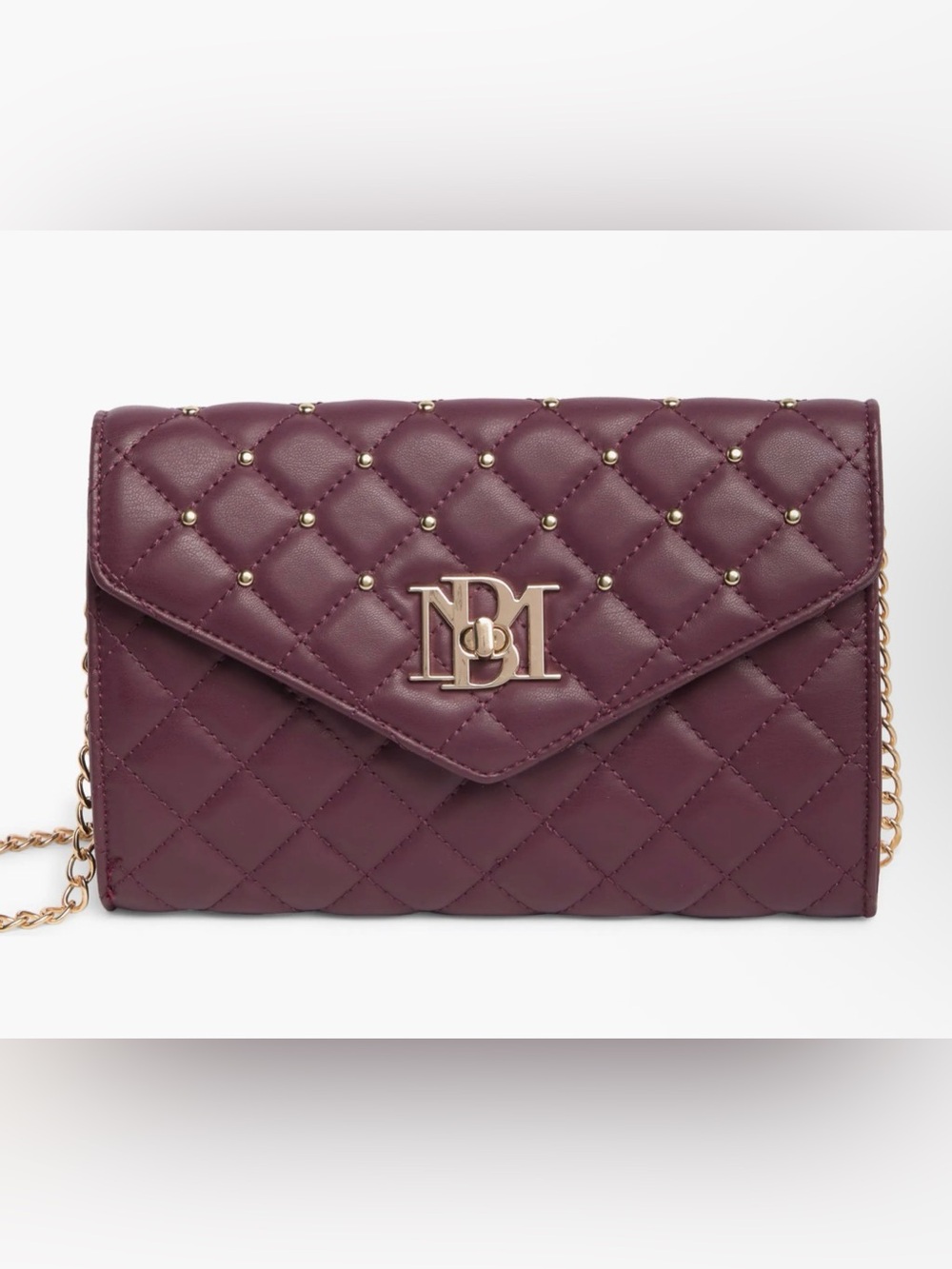 Badgley Mischka Quilted Diamond Wine Clutch with Gold Logo